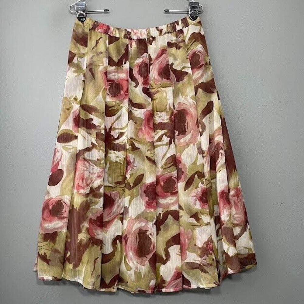 Krazy Kat Skirt Size Small Chiffon Pleat Watercolor Floral Cottagecore Romantic